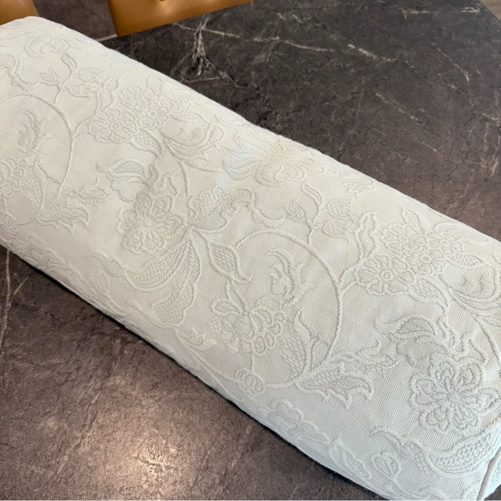Pottery Barn Embossed Floral Cream Bolster Pillow
